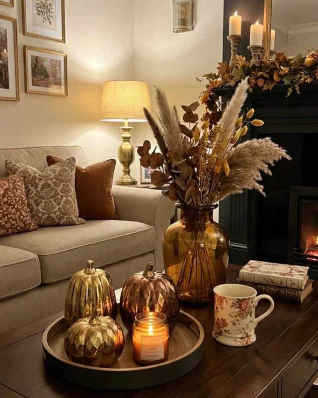 Cozy fall living room decor ideas featuring Amazon finds and autumn accents.