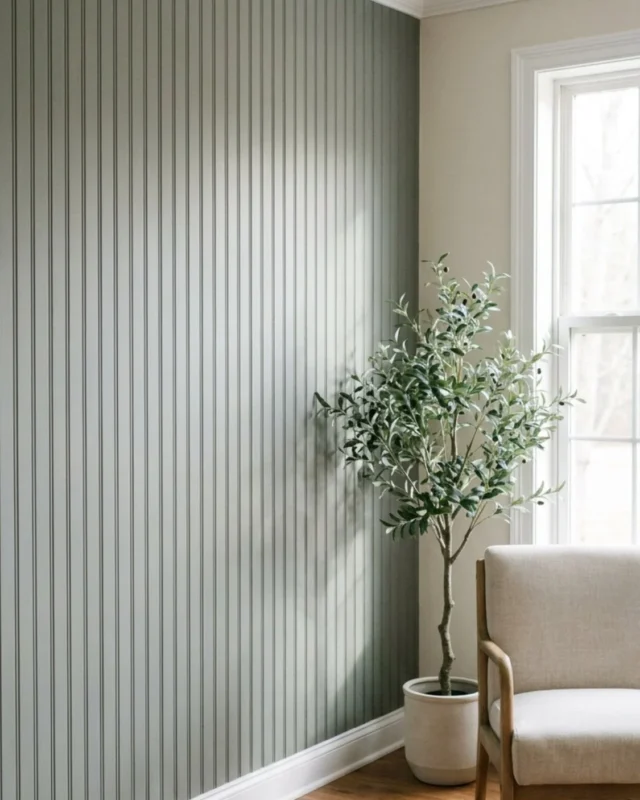 DIY beadboard wall tutorial showing step-by-step installation process.