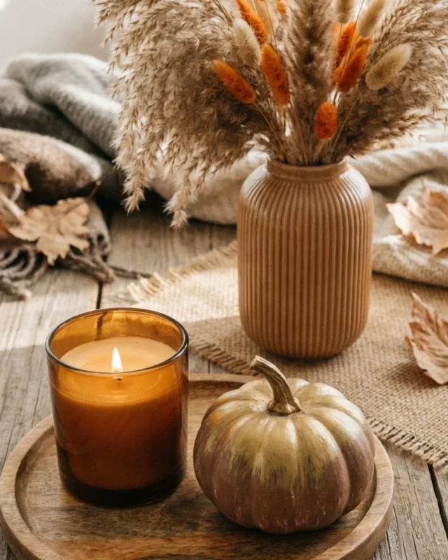 Elegant fall decor ideas for home featuring pumpkins and autumn leaves
