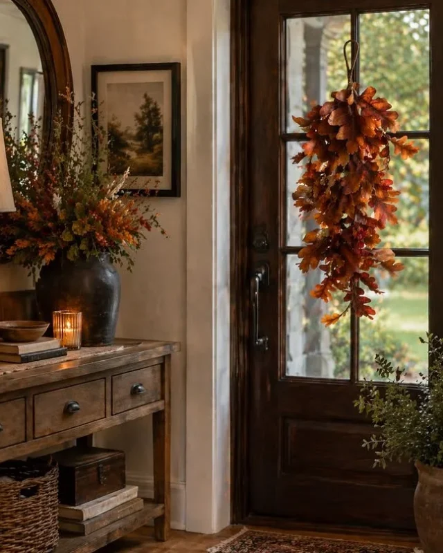 Inch Orange Autumn Oak Leaf Teardrop showcasing vibrant fall colors.