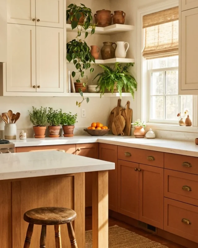 Beautiful terracotta and cream kitchen designed for warmth and joy in cooking.