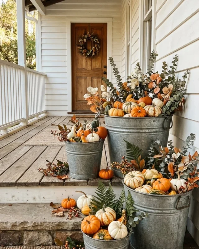 Beautiful Thanksgiving decor featuring fall table centerpieces and front porch decorations