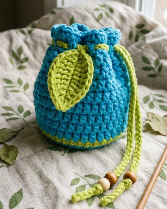 Crochet blueberry pouch pattern for a drawstring tic tac toe game bag