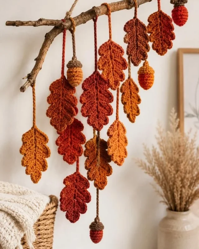 Crochet Oak Leaf Garland pattern for DIY fall decor