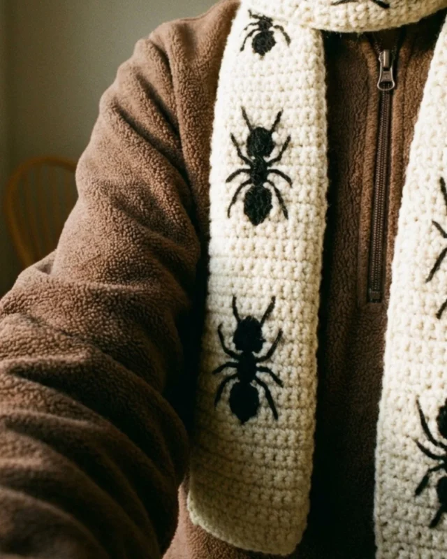 Free ant crochet scarf pattern with tapestry crochet chart design