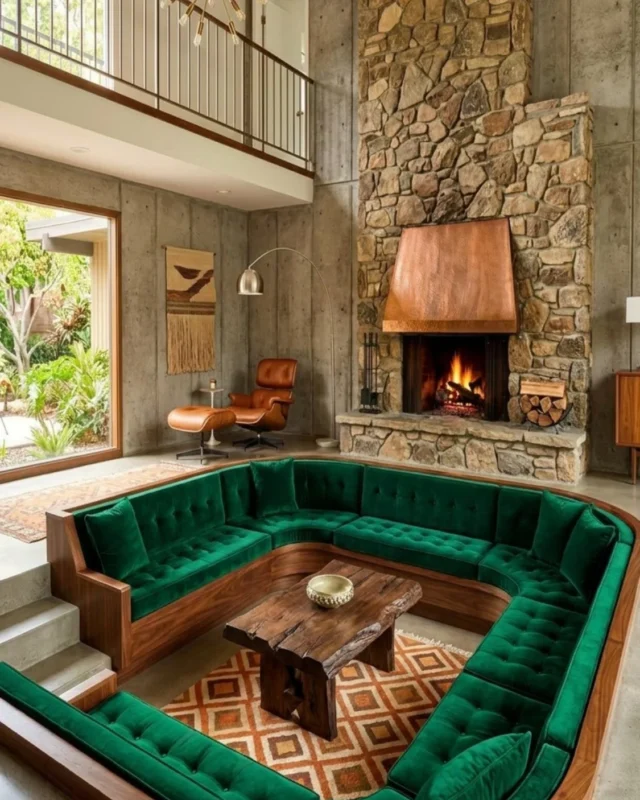 Mid-Century Modern sunken living room with a conversation pit layout