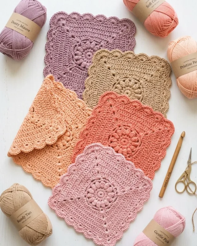 Wildflower crochet dishcloth pattern in vibrant colors for kitchen use