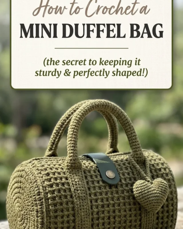 Colorful crochet duffel bag showcasing unique patterns and textures