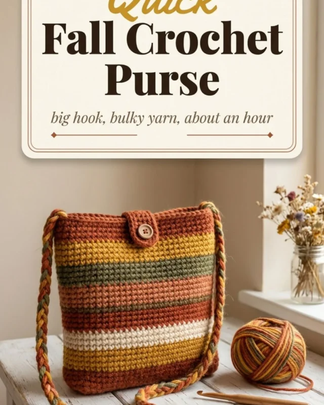 Fall crochet purse: striped crossbody bag pattern in beautiful autumn colors.